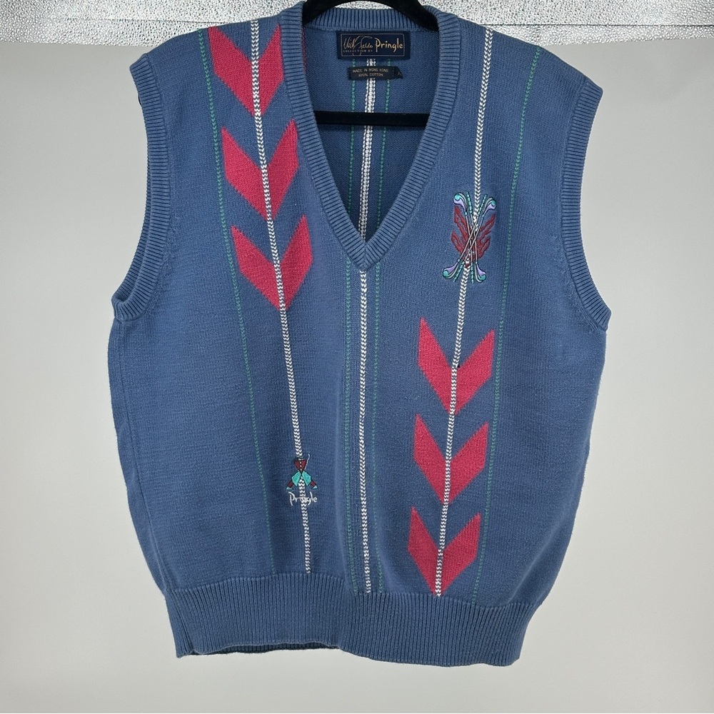 Men’s Cotton XL Periwinkle Blue Nick Faldo Pringle Sweater Vest Golf Vintage‎